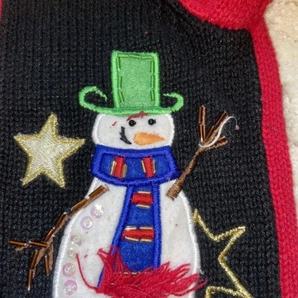 Tiara International Ugly Christmas Sweater Womens Small Zip Cardigan Applique‎